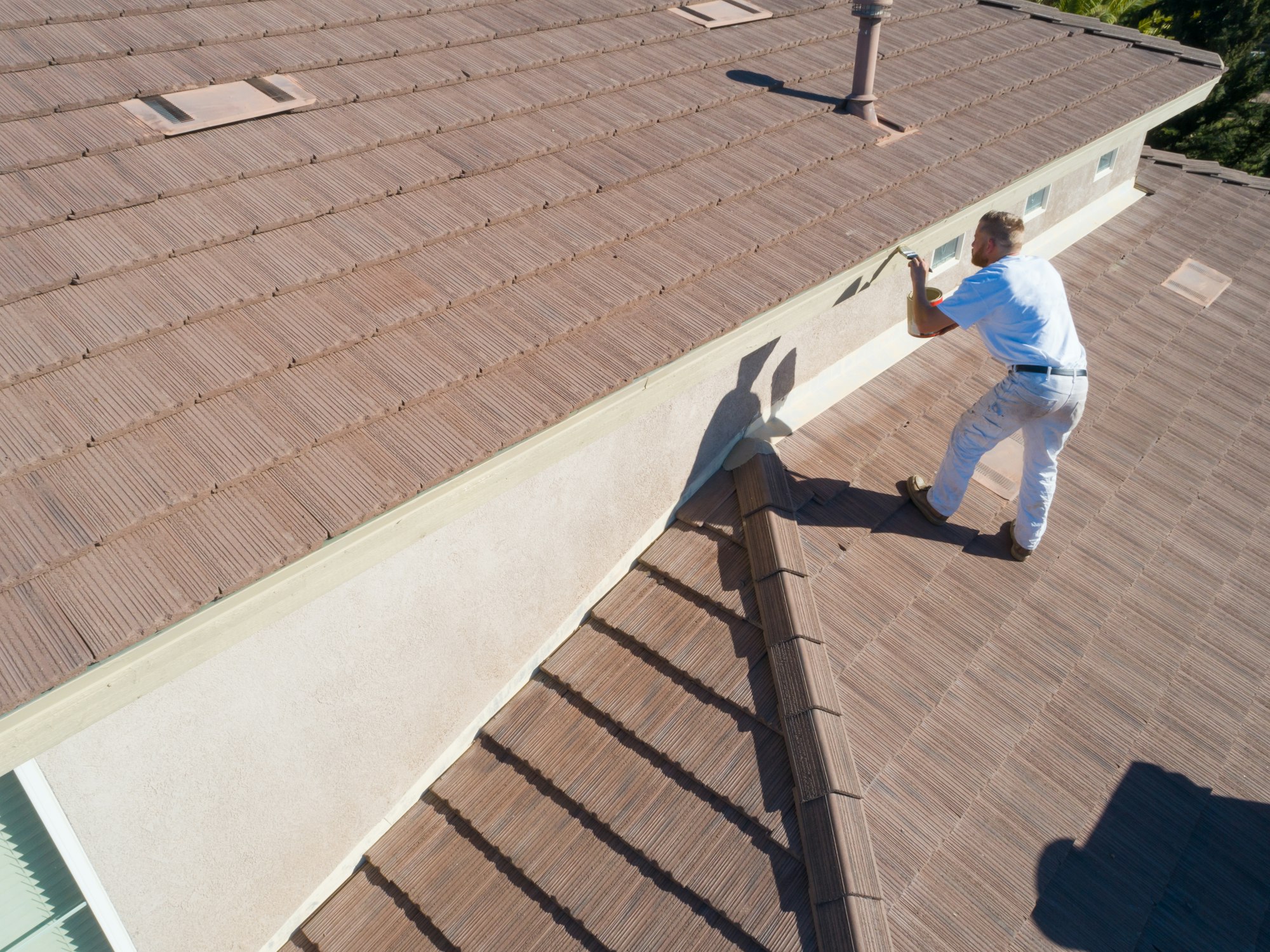 Professional Painter Using A Brush to Paint House Fascia